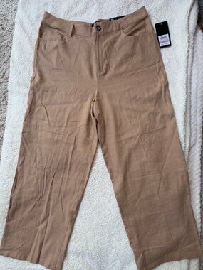 Jones New York Signature Linen Wide Leg Crop Pants Tan Praline NWT Size 10